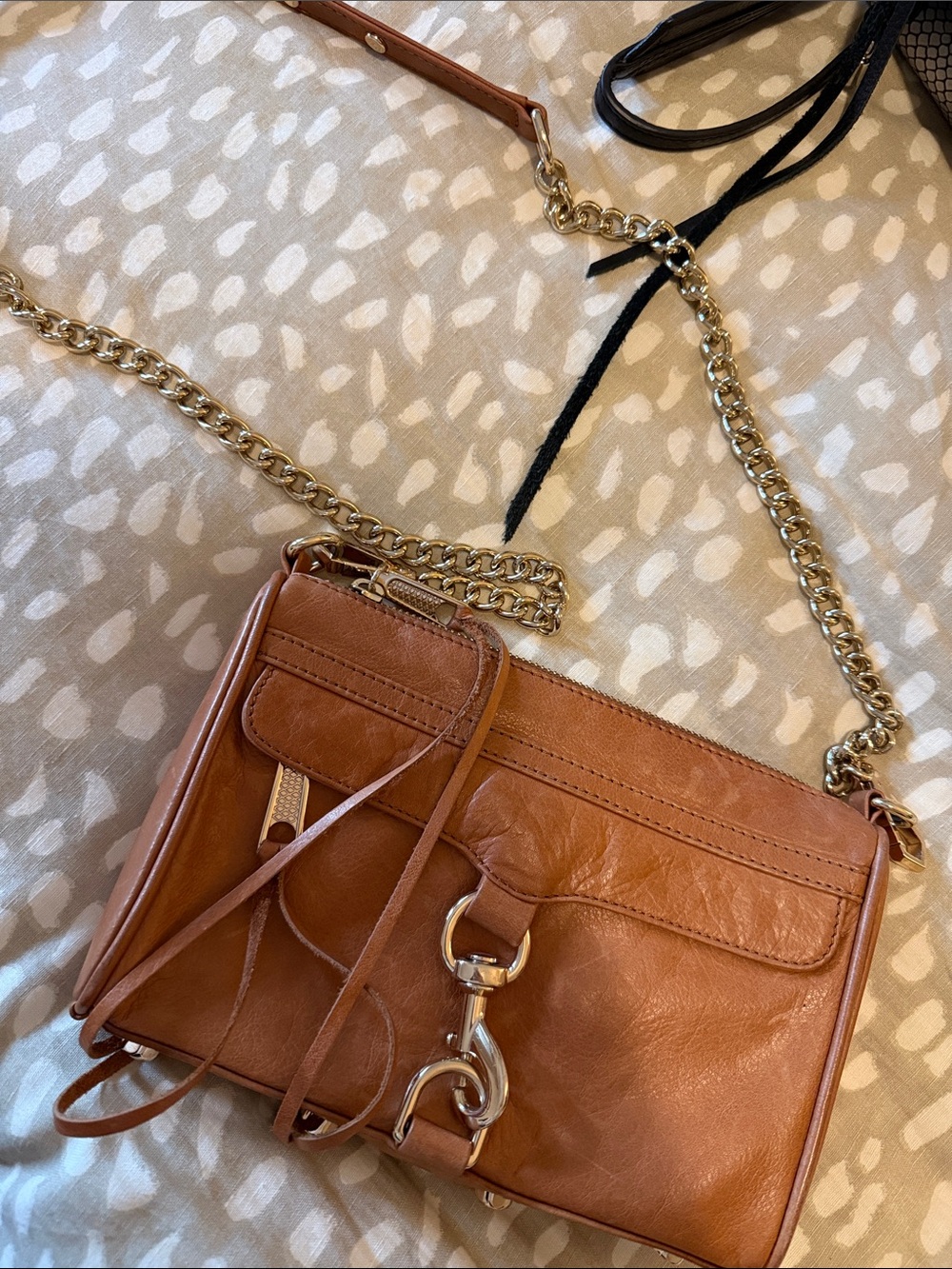 Rebecca Minkoff Tan Leather Crossbody with Gold Chain